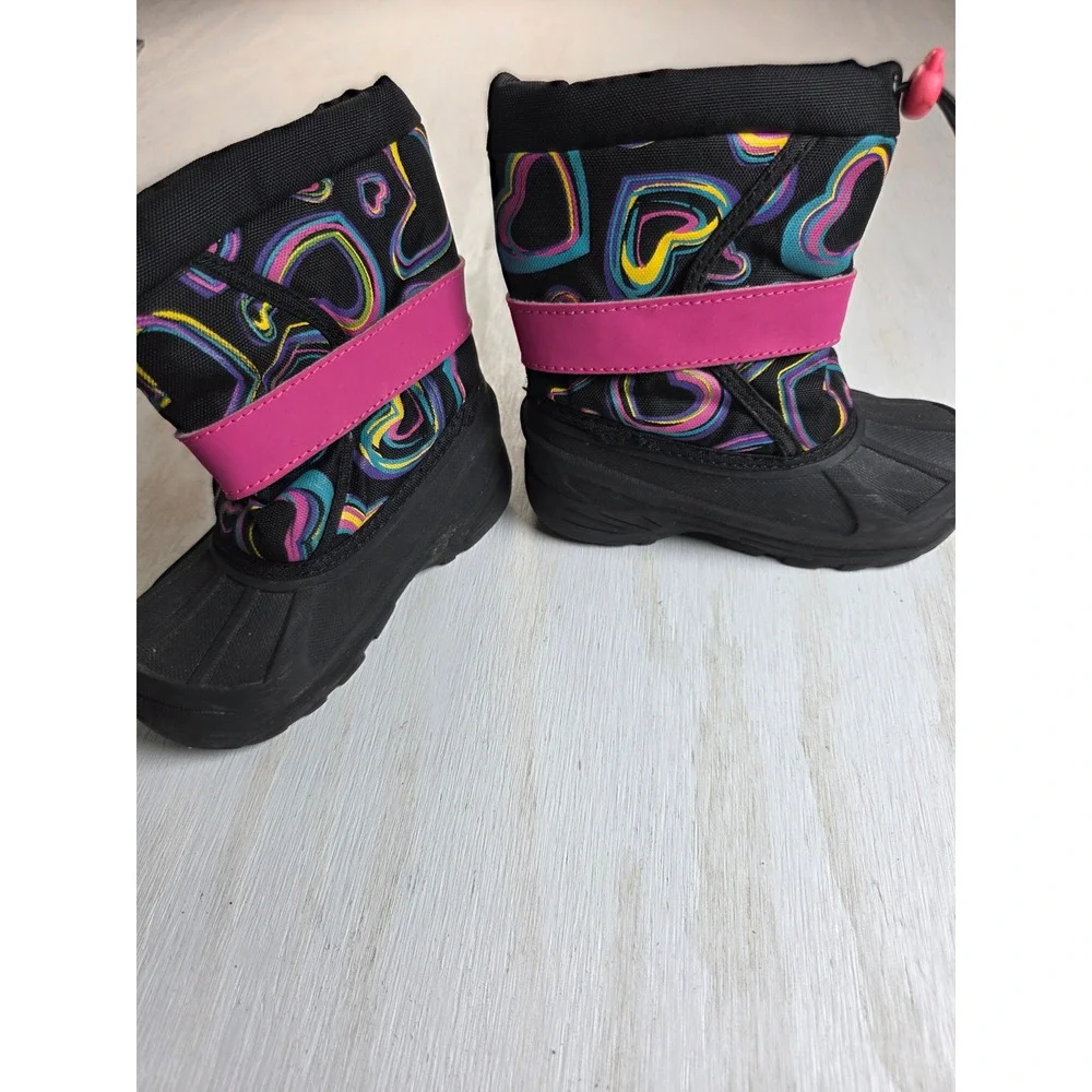 Thinsulate Insulated Snow Boots Toddler Size 9 Black Neon Hearts Y2K Winter